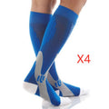 Graduated compression socks in black with athletic fit, showing length and circumference measurements for S/M, L/XL, and XXL sizes.
