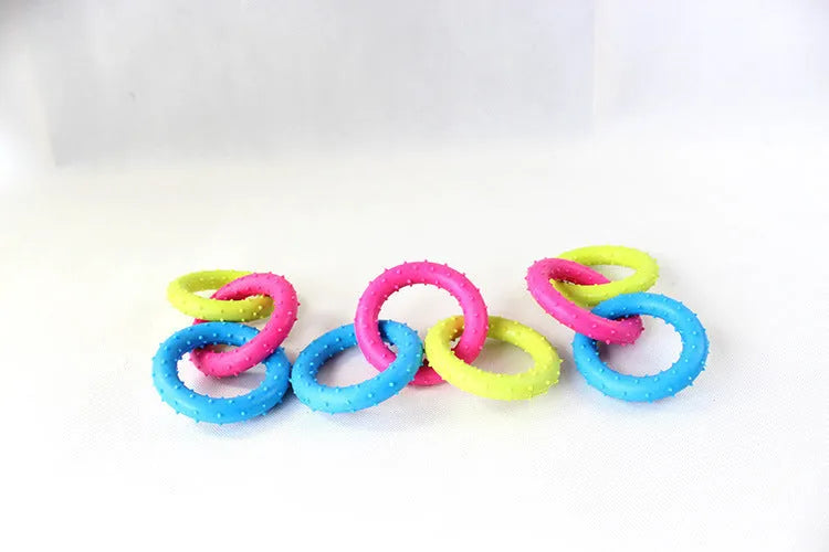 TPR rubber dog chew toy with three-chain design and molar shape for aggressive chewers