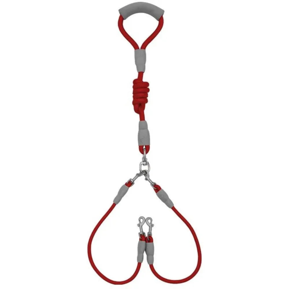Double-headed dog leash for two small medium dogs with foam handle and metal buckles in multiple colour options