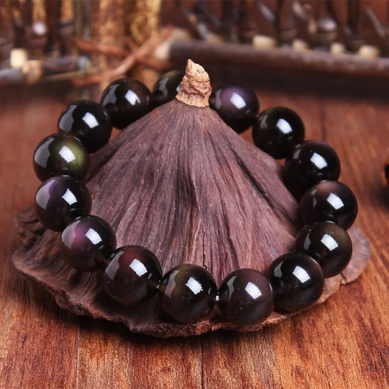 Crystal Natural Icy Obsidian Pi Xiu Bracelet with geometric beads in collection-level double-eye ice stone