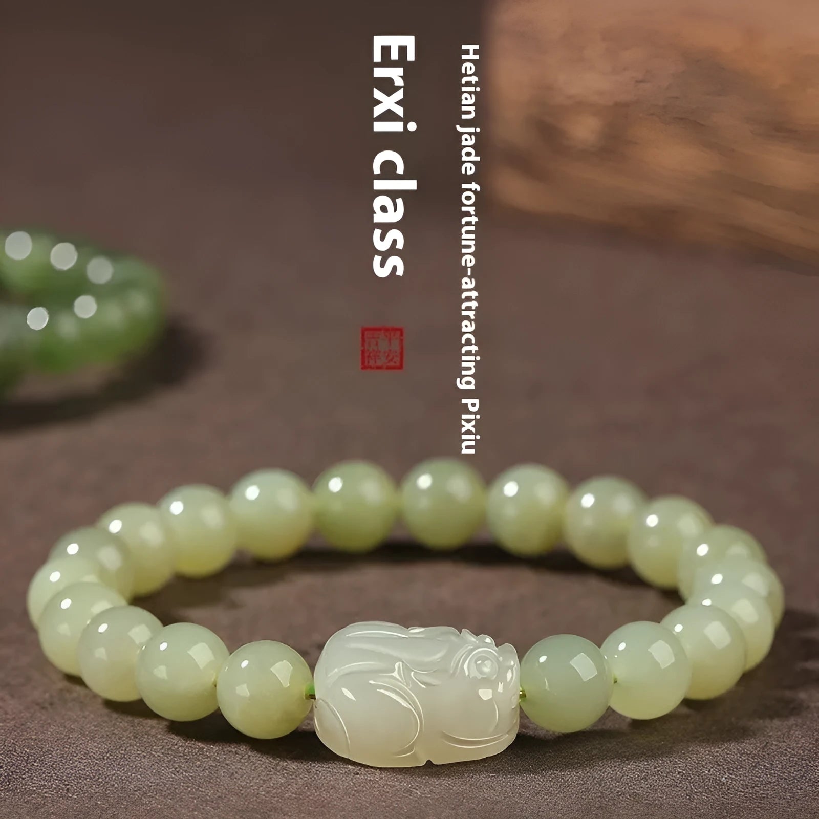 Grey Hetian jade leather show bracelet for women in ethnic style with polished beads