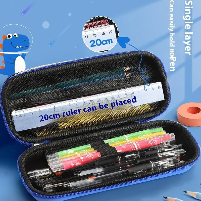 3D leather pencil case with zipper closure showing decorative space theme design