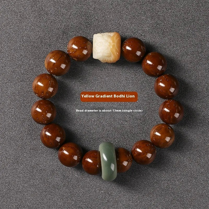 Hand-woven ivory nut lion round bead artistic bracelet with 13mm spherical beads