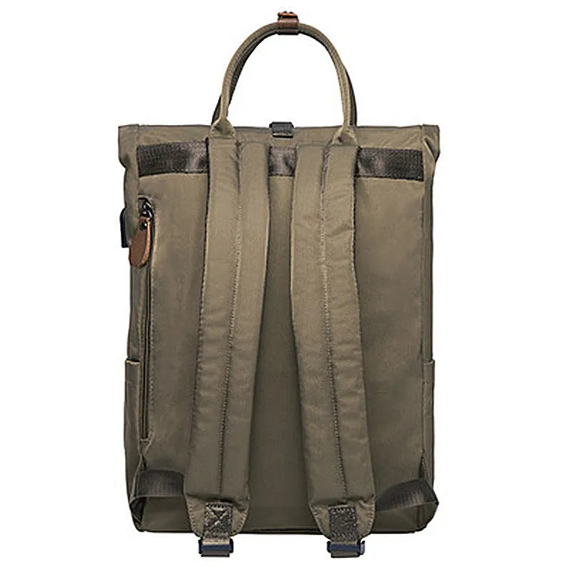 Casual backpack in black with cover-type opening, showing internal zipper and computer pockets for 20L capacity