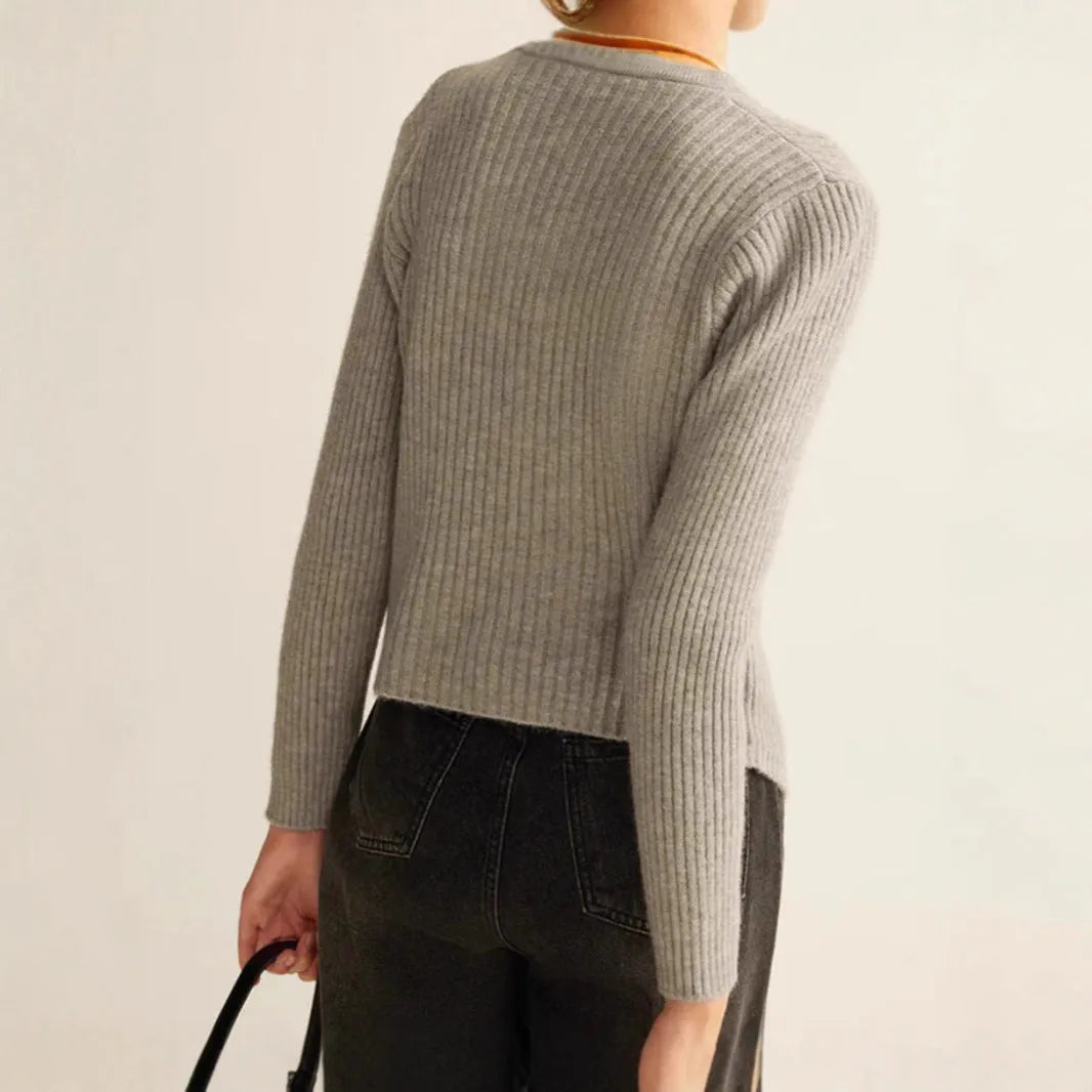 Women's silver yuan collar loose fit cardigan sweater for autumn winter.