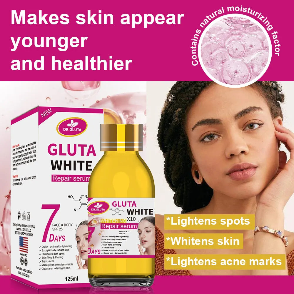 Glutathione whitening serum 125ml bottle for 7 day whitening repair, moisturising and anti-aging facial use