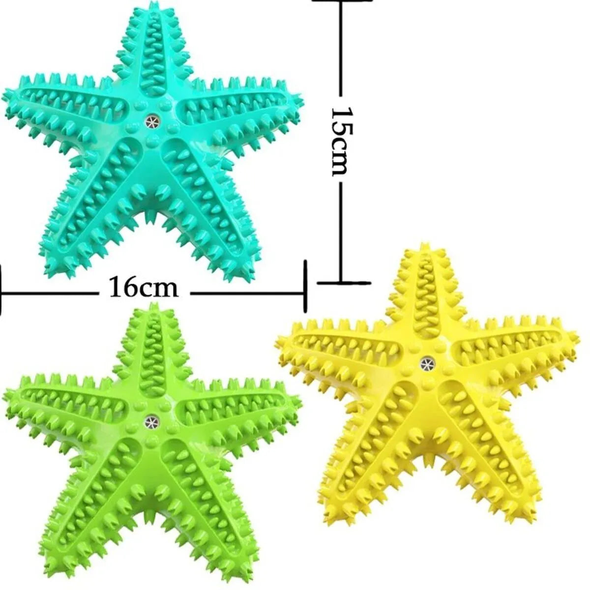 Blue edible TPR starfish-shaped dog toy with squeaker for large breeds