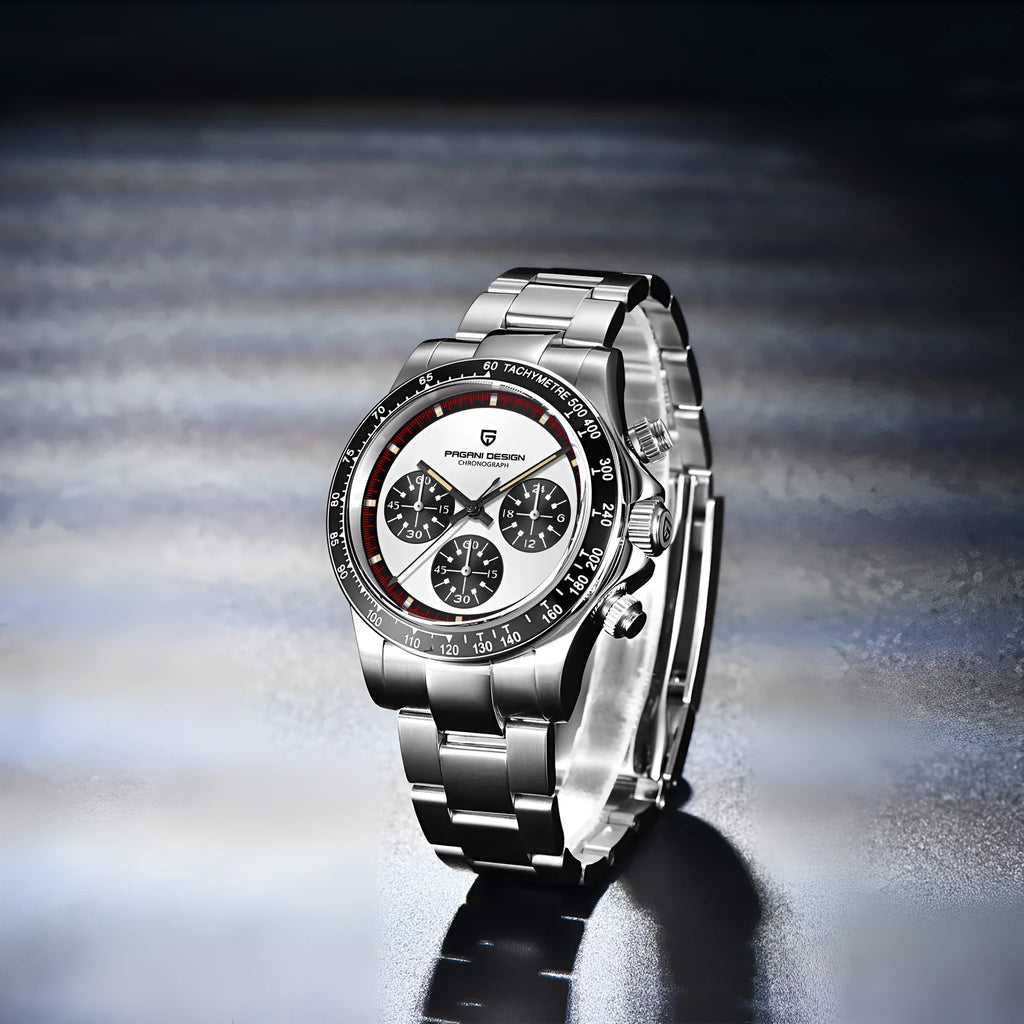 Berjani stainless steel men's chronograph watch with black dial and metal bracelet