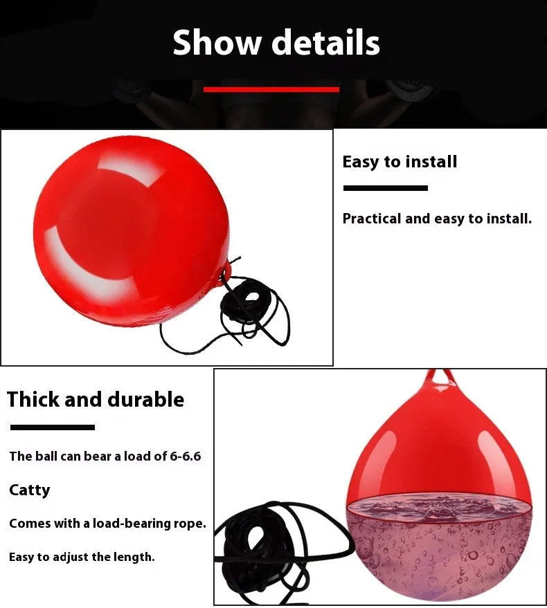 Red water-filled boxing ball with hook rope for martial arts training
