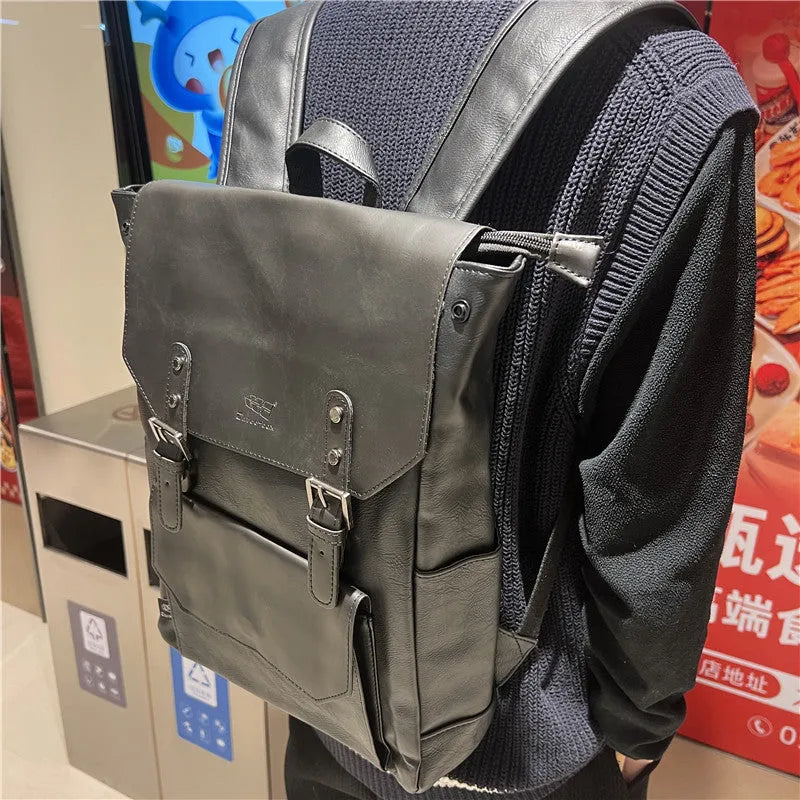 Unisex large capacity travel backpack in solid colour with breathable PU construction