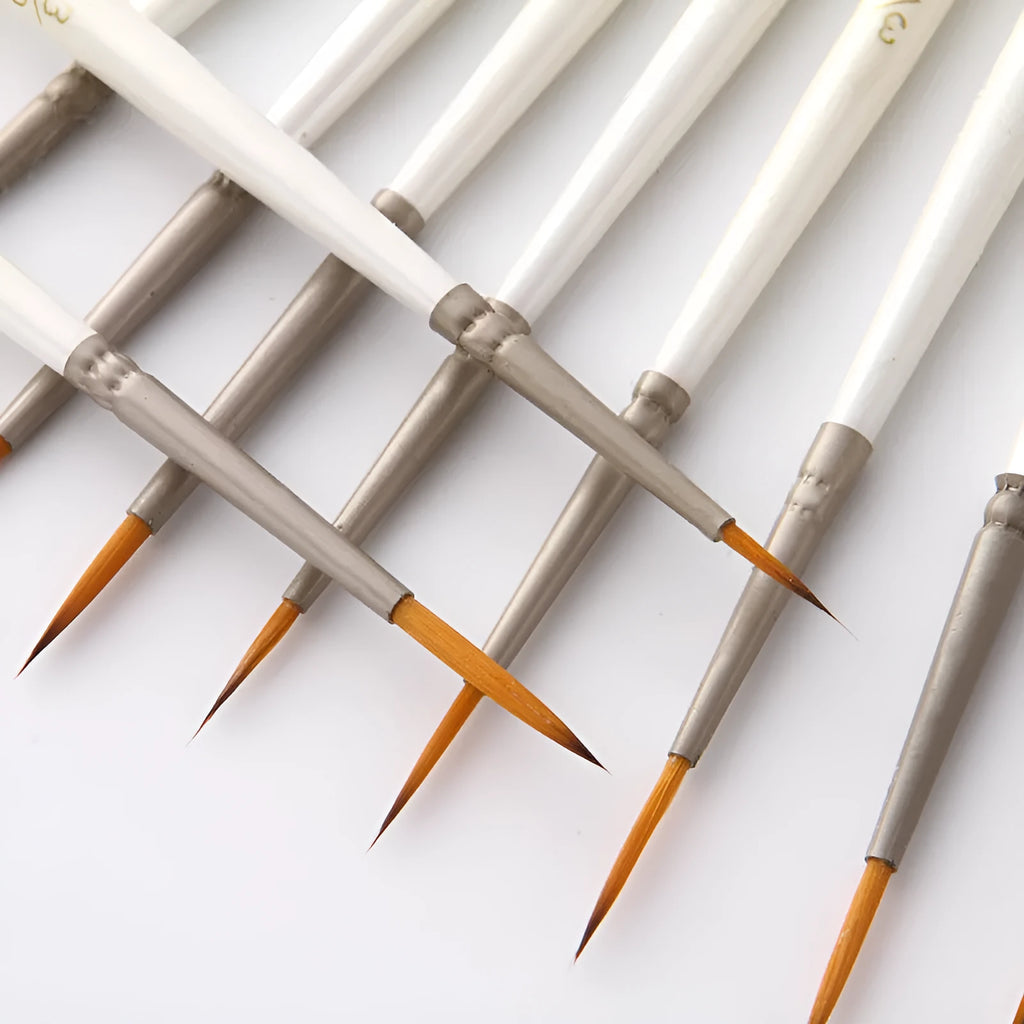 Pearl White fluorescent marker set with nylon wool hooks, nickel plated tubes, and solid wood holders for watercolour line art