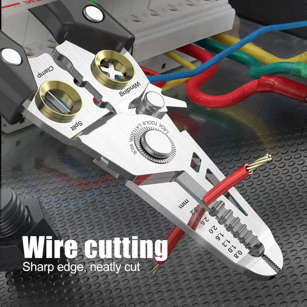 Multifunctional stainless steel wire stripper with seven apertures and two-colour ABS handle for electrical work