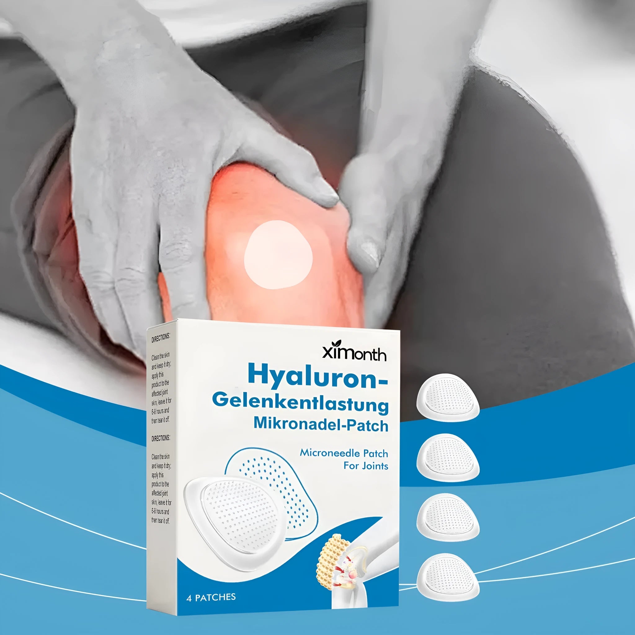 Four hyaluronic acid joint relief microneedle patches with herbal ingredients