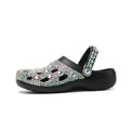 Black women's platform sandals with rhinestone details, perforated EVA upper, and 2cm thick sole