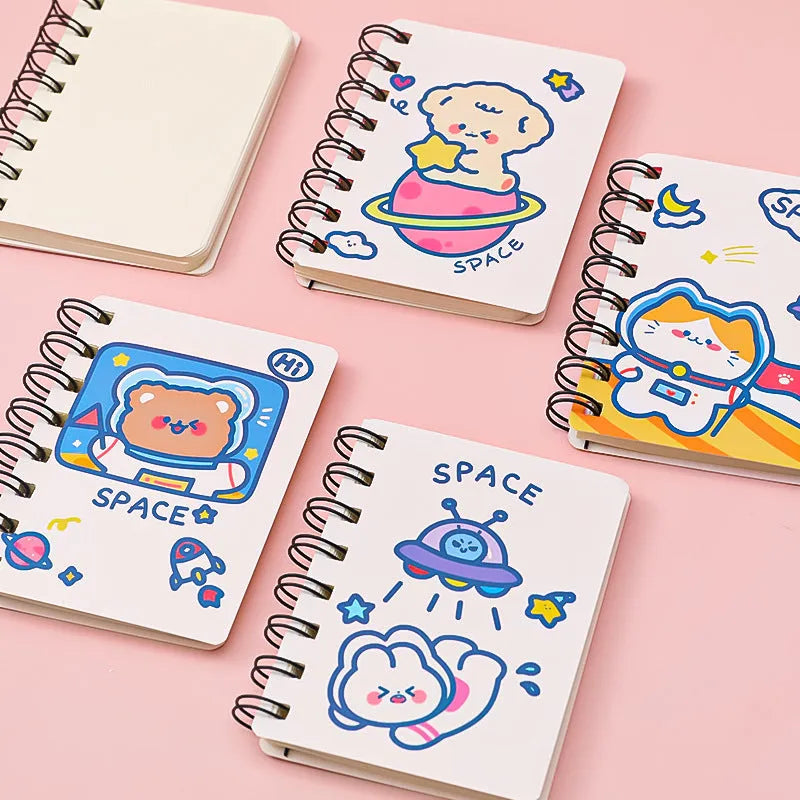 Astronaut Flipped Portable Pocket Flipper Notebook showing 10.5x8cm dimensions and space-themed cover options