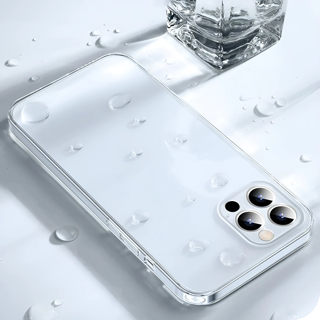 Transparent TPU phone case for iPhone, soft back cover, clear design, compatible with iPhone 11 to 15 and older models.