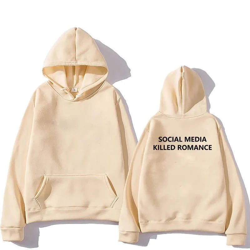 Men's slim-fit hoodie with spring letter pattern print on front, hood up, long sleeves.