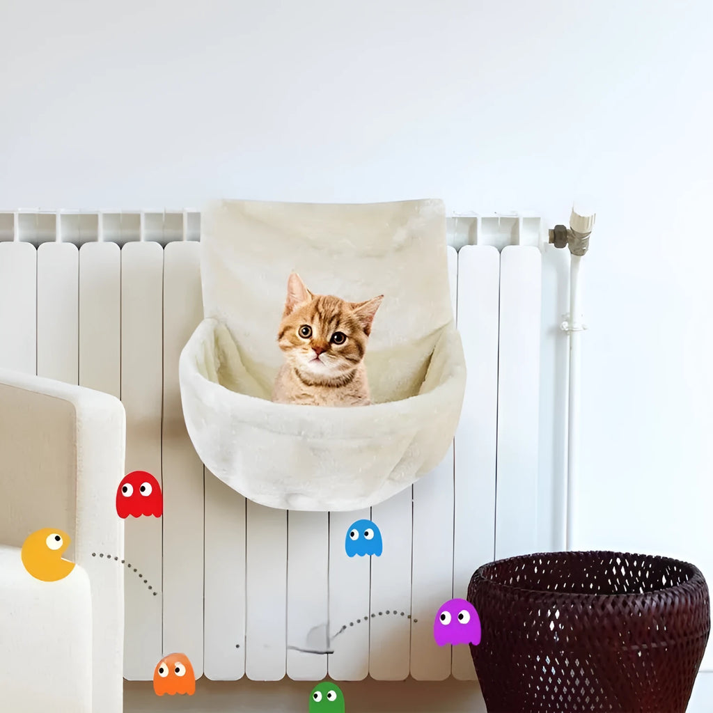 Iron frame cat hammock bed suspended in cage with iron fleece cloth in beige colour