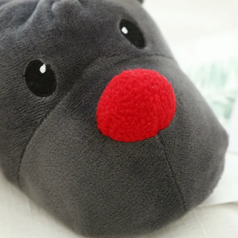 Grey Christmas elk home slippers with super soft fleece upper and point bottom sole, unisex sizes 36-41