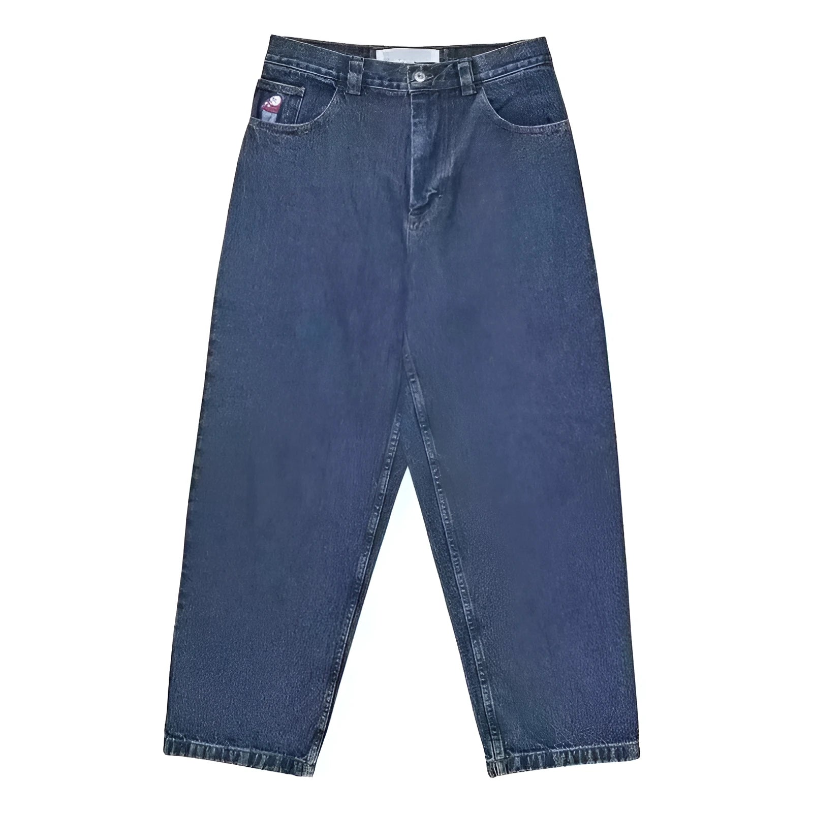 Men's straight-leg denim trousers with a retro printed pattern in N25 dark blue