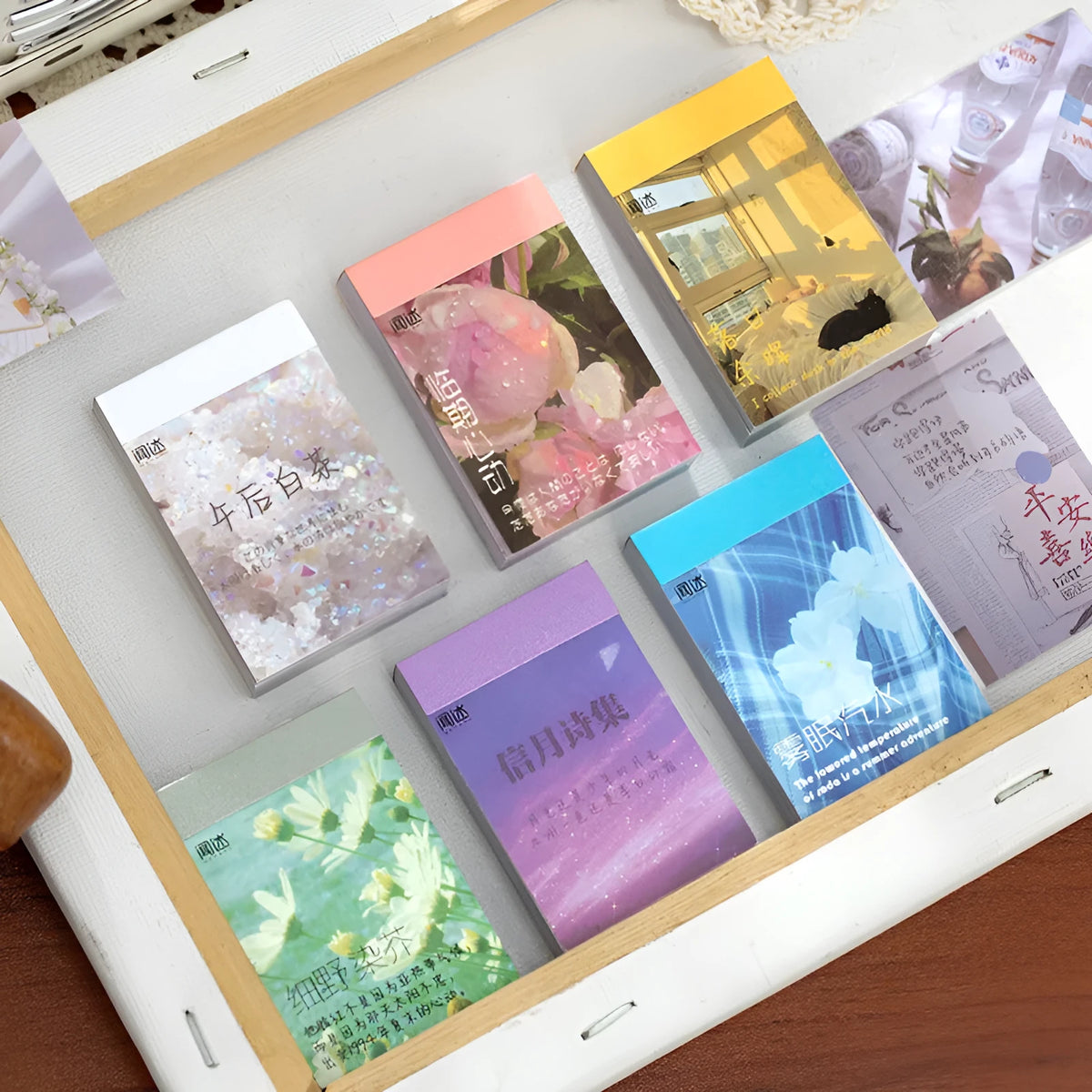 50-piece retro decorative sticker set for notebooks in six colours, printed DIY journal stickers.