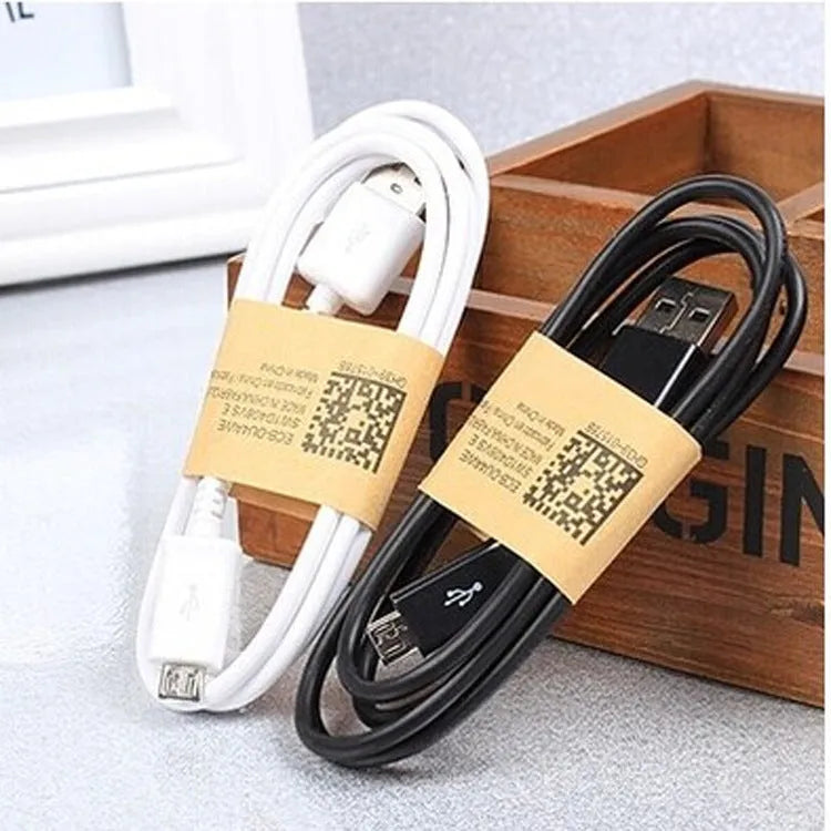 Black and white Android Micro USB data cable with 1 metre length for phone charging and data transfer.