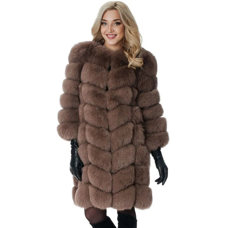 Women's thick artificial fur coat in multiple colours with regular sleeves and 80cm length measurement