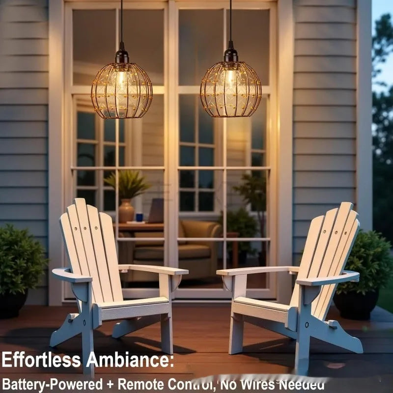 American style outdoor waterproof LED chandelier with iron construction and battery box.