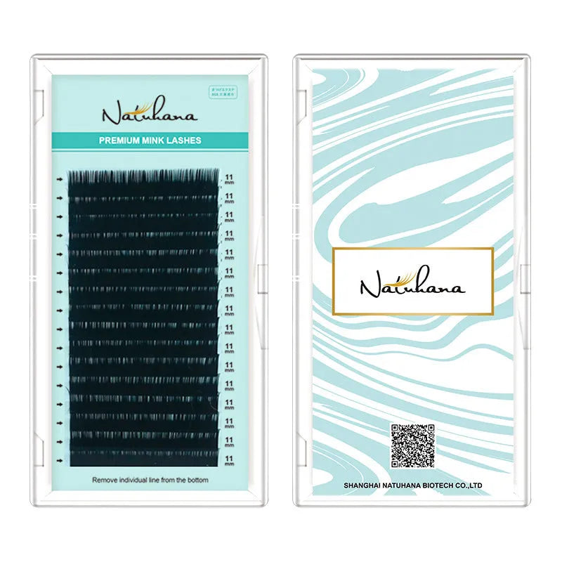 Soft velvet false eyelashes showing artificial fibre lashes in various lengths from 7mm to 15mm.