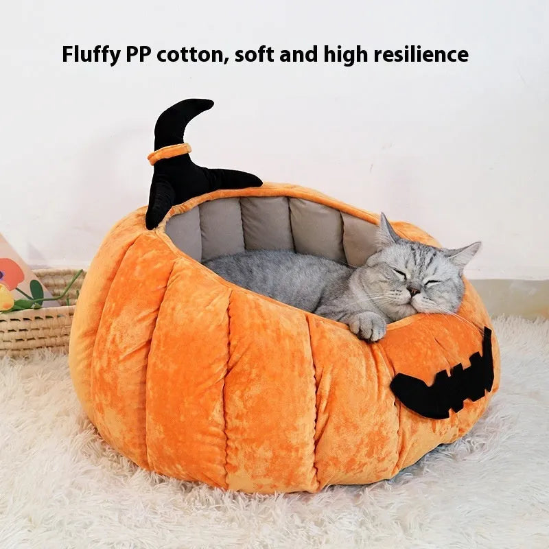 Orange and black soft cloth pumpkin-shaped pet nest bed and cage for cats