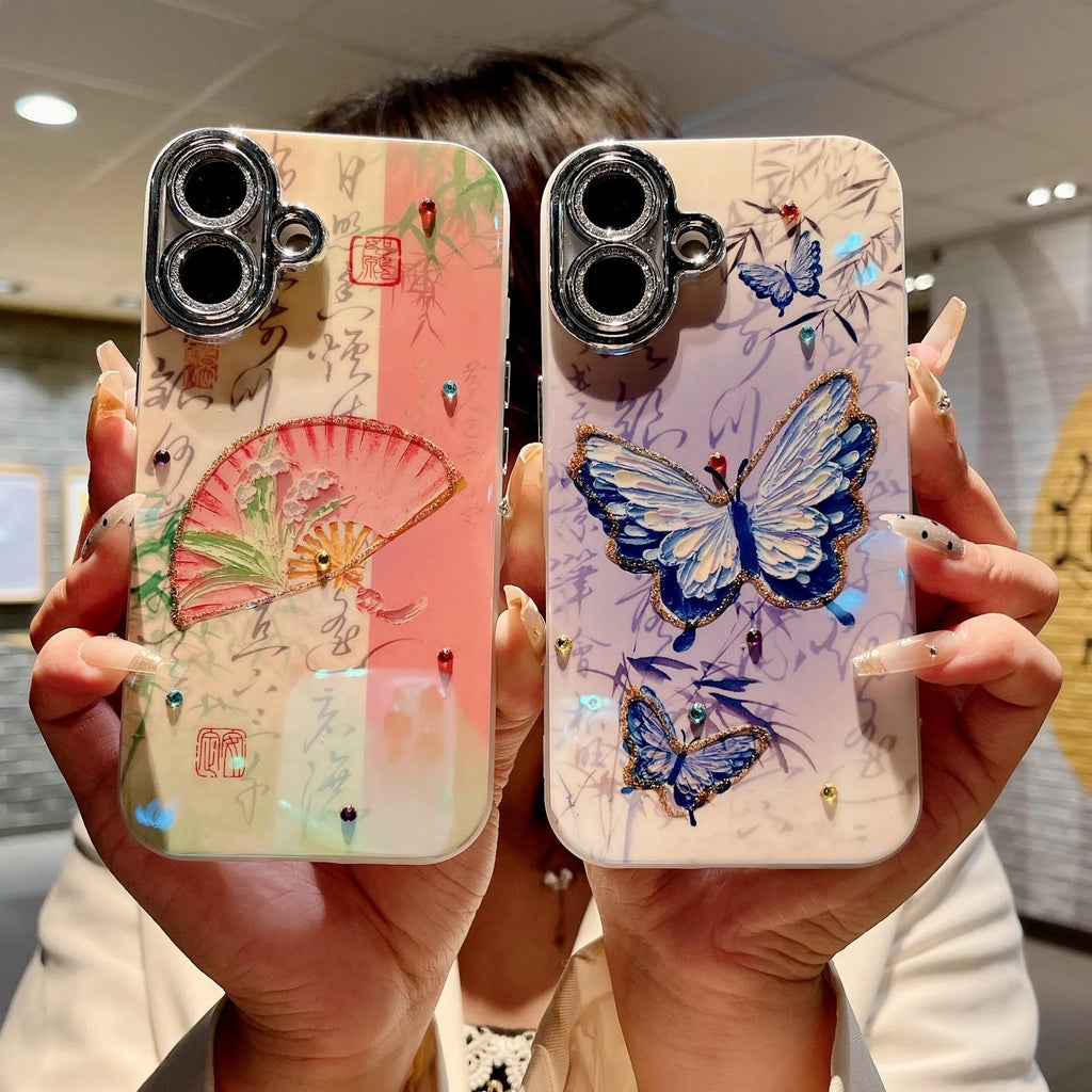 National style IMD anti-fall phone case for iPhone 11 to 16 Pro Max, all-inclusive design, three colour options