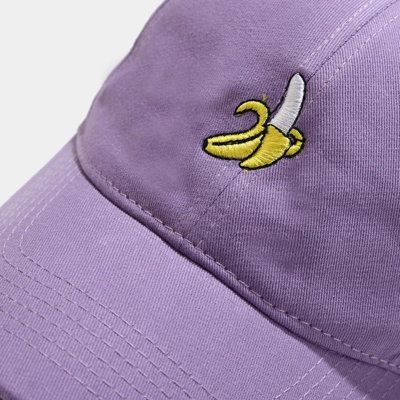 Adjustable baseball cap with banana embroidery in various colours