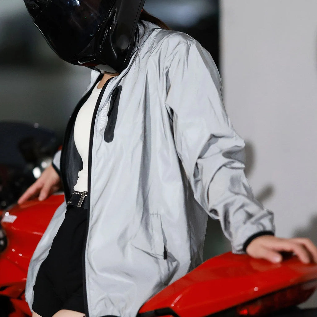 Waterproof polyester long-sleeved top in BL220 Silver colour with windproof function