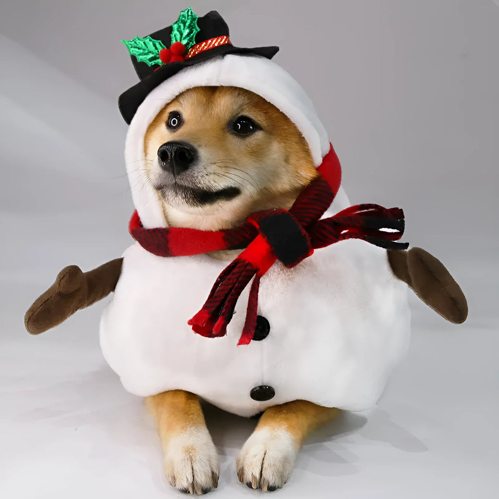 Christmas snowman costume for dogs and cats in polyester fabric with sizes S M L XL