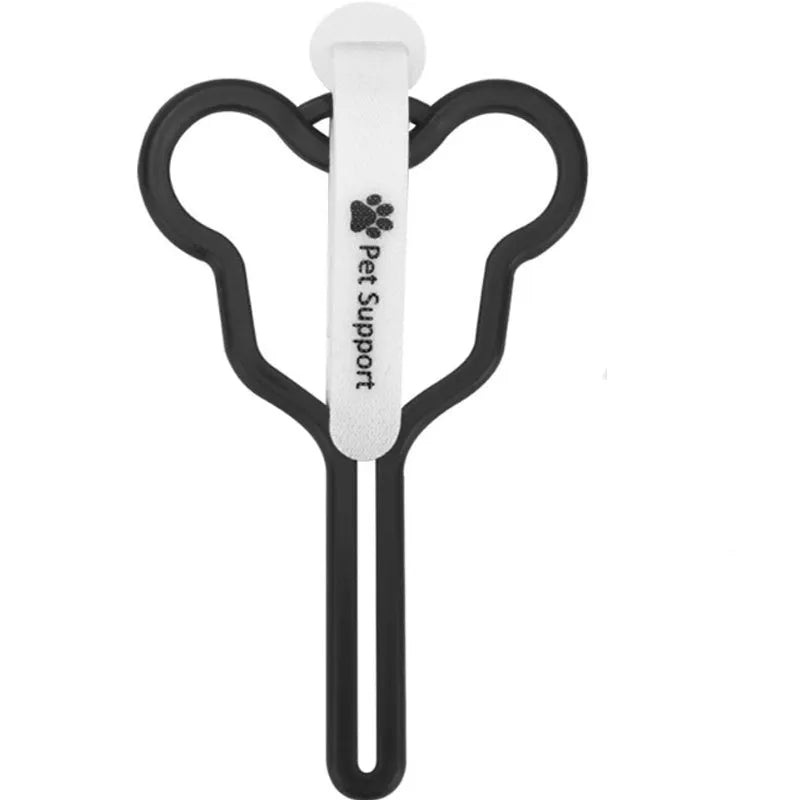 Pet poop bag holder with hands-free clip and adjustable Velcro strap, holding multiple bags for dog walking