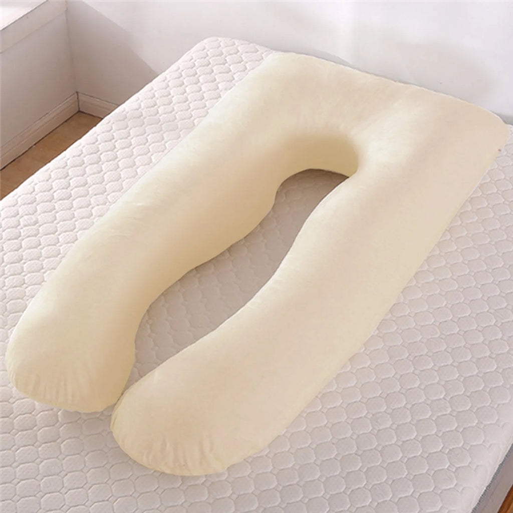 U-shaped pregnancy pillow in light blue with ice silk fabric, showing full 130cm length