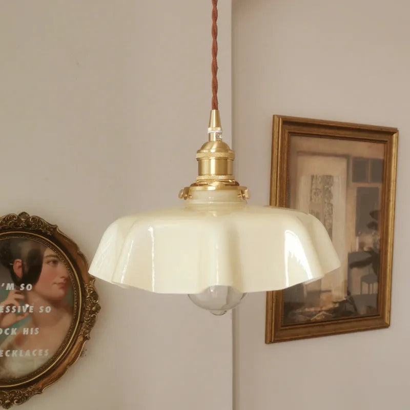 Medieval brass ceiling chandelier with glass flower bud design in adjustable lighting fixture