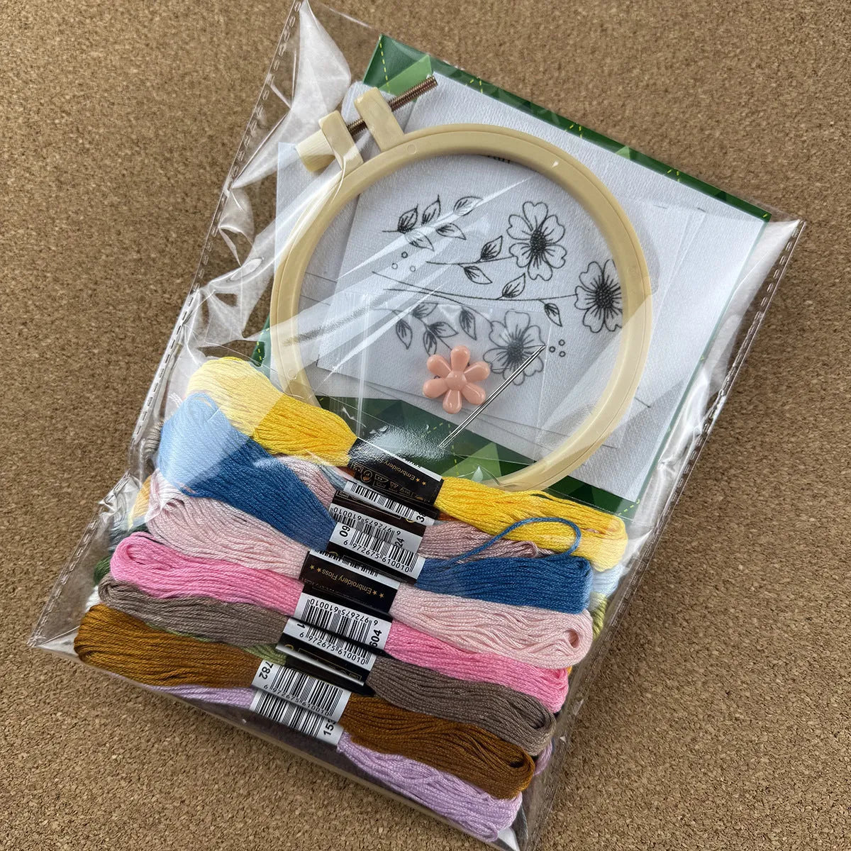 Nordic style embroidery kit with pre-printed design on water-soluble non-woven fabric for beginners