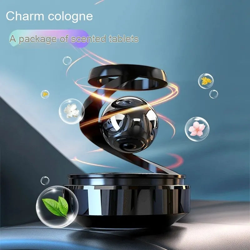Solar-powered car perfume with decorative design and fragrance dispenser for vehicle interiors