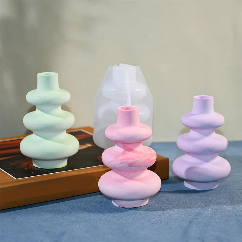 Three layer circle vase silicone mold showing irregular geometric design for creating decorative ornaments