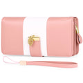 Anti-theft PU leather clutch bag with lock mechanism showing folded and unfolded states in midnight black colour