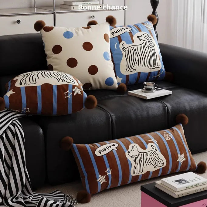 Living room sofa cushion pillow with cartoon anime animal prints in blue, brown, or white, sizes 30x70cm, 45x45cm, 60x60cm
