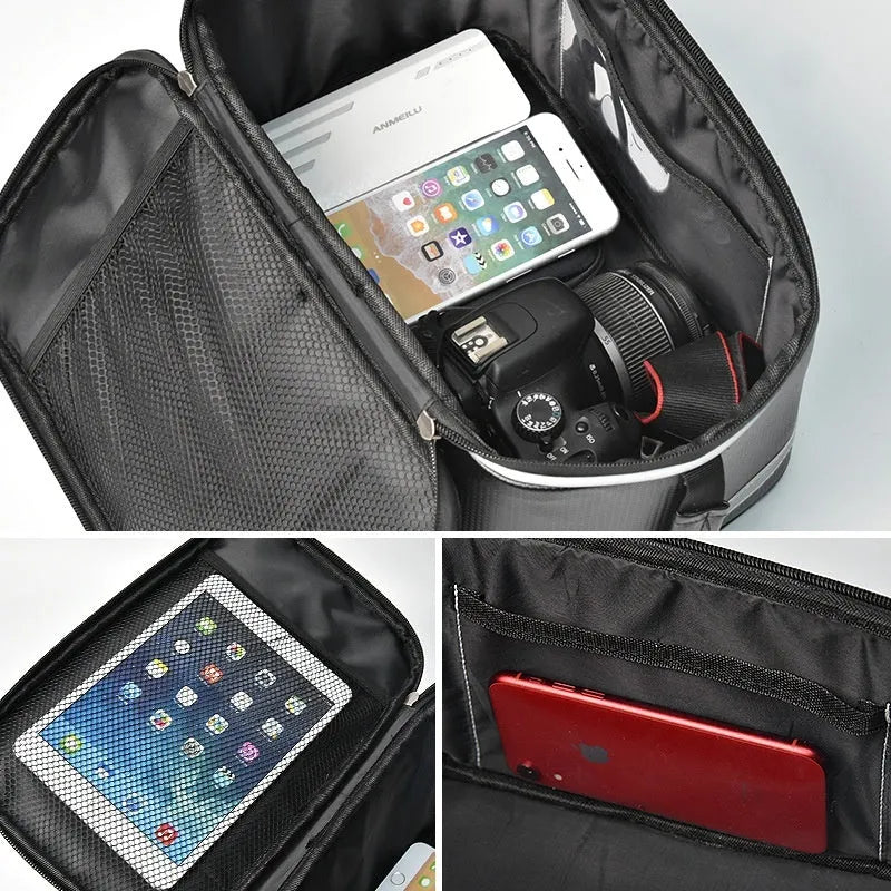 Black PU leather backseat bag for electric cars with 12L capacity for bicycle gear transport