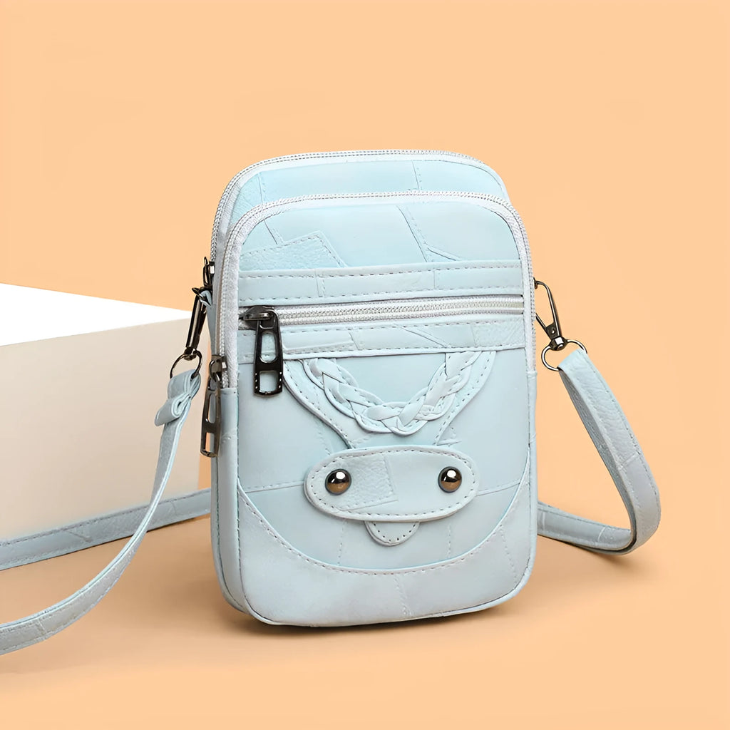 Soft PU leather mobile phone bag with retro woven design in square vertical shape