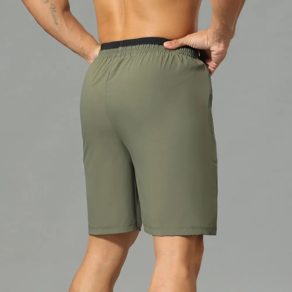 Men's loose fit ice silk quick-dry cropped pants in Army Green, Black and Gray colours for running workouts