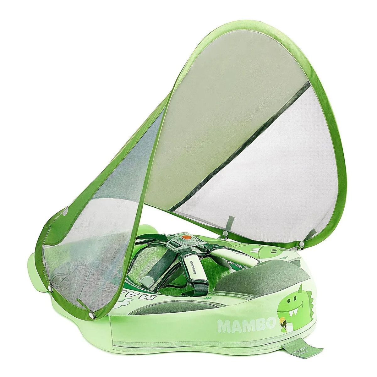 Avocado green dinosaur baby floating swimming ring with sun shade for children 3-24 months