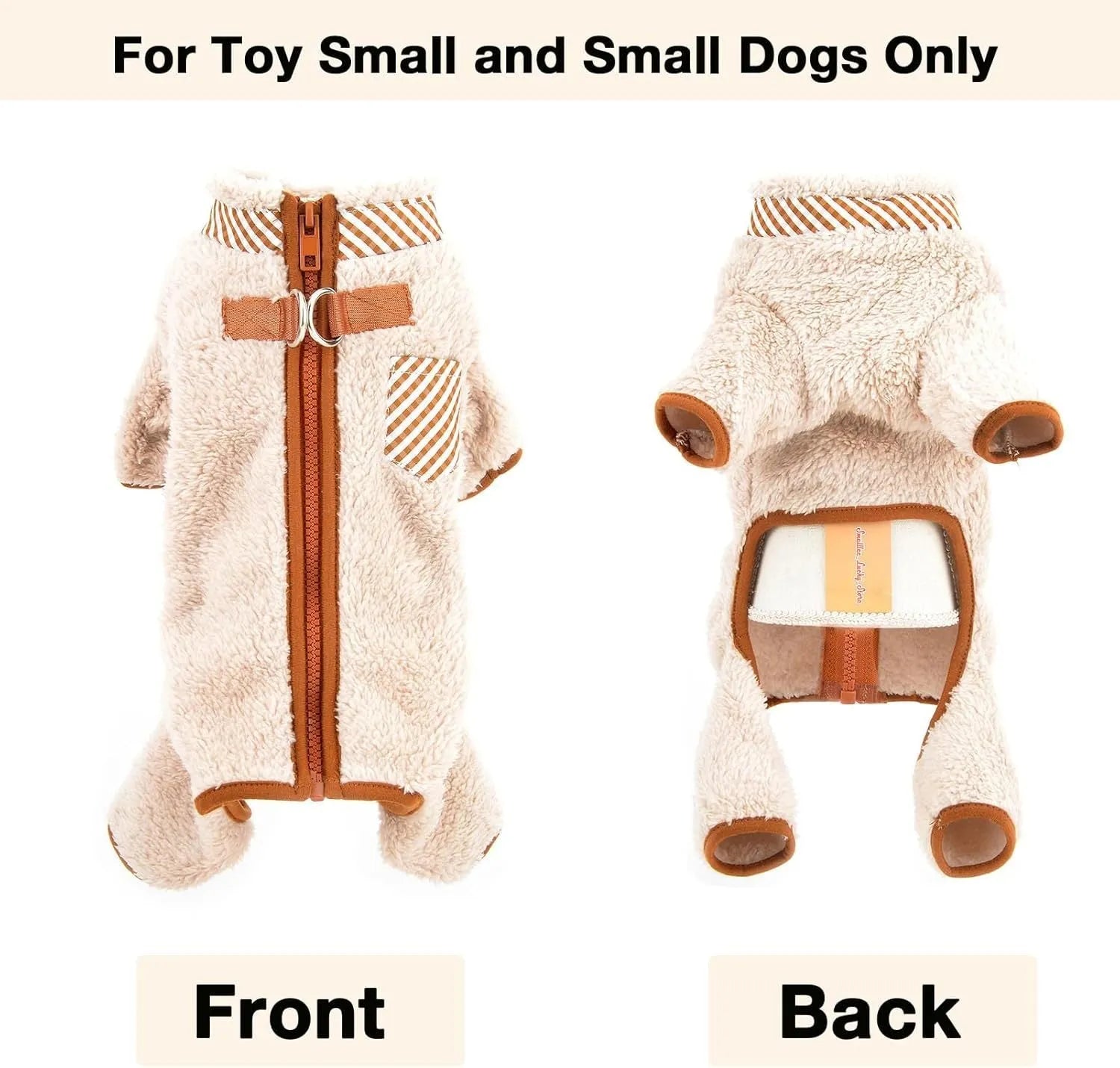 Green plush fleece dog coat with four leg openings and back zipper for small breeds