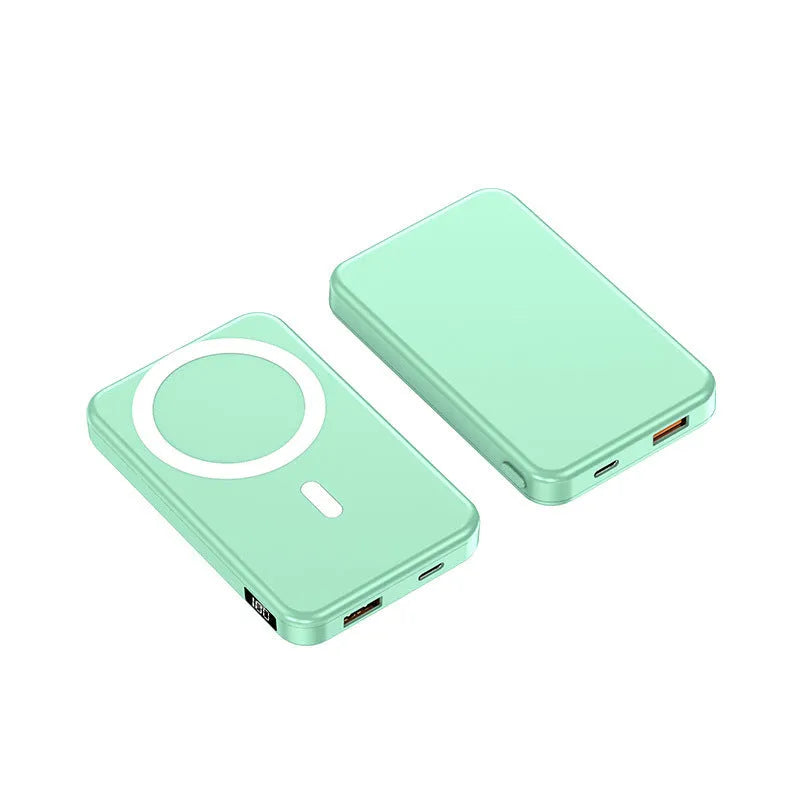 Ultra-thin wireless magnetic power bank for iPhone fast charging in black blue white colours
