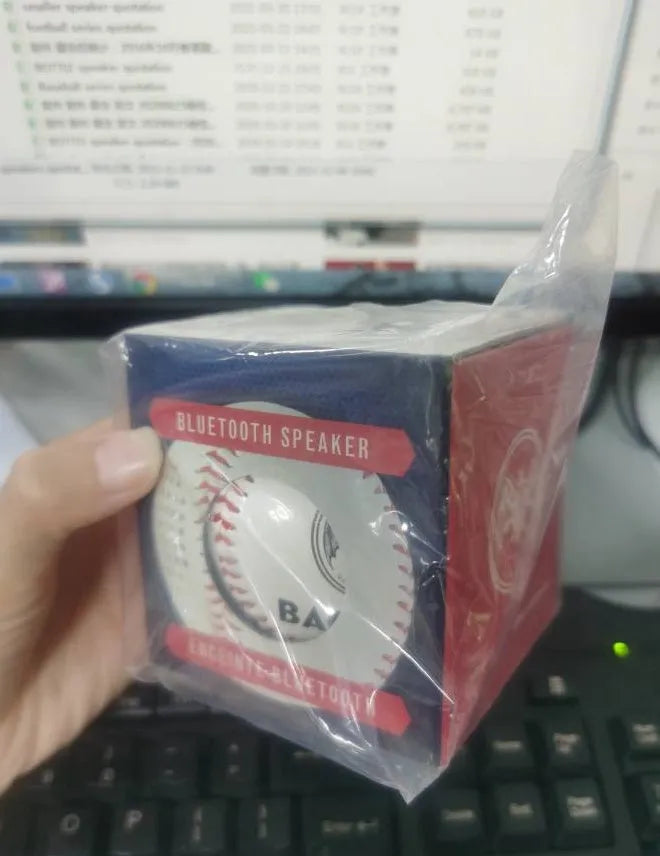 Baseball-themed portable Bluetooth speaker in green, orange, or white colour with USB port