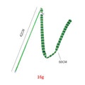 Cat wand toy with polycarbonate pole and plush strip in green, orange or rainbow colours for interactive feline play